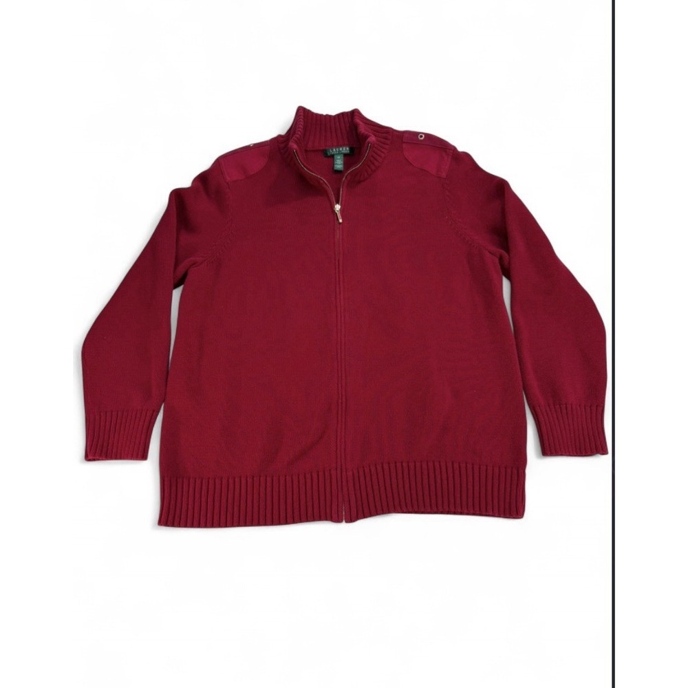 Lauren Ralph Lauren Red Full Zip Cardigan Sweater Jacket  Women's 2XL